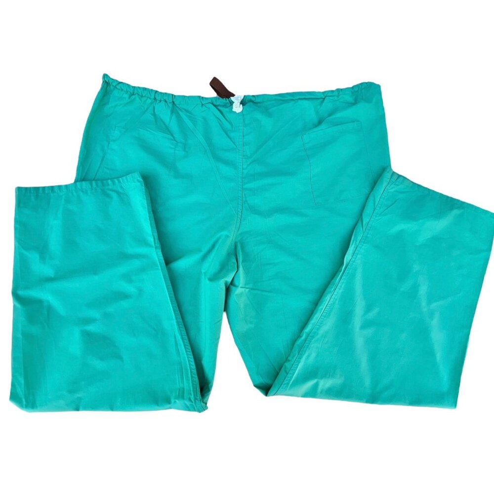 Essentials Mens Scrub Pants 3XL Green 52” Drawstring Ties Waist Medical Uniform